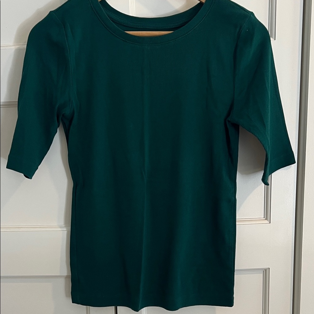 LOFT Dark Green Ribbed Knit Top